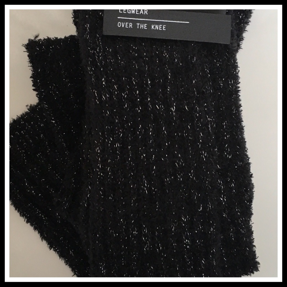 FREE PRESS BLACK METALLIC OVER THE KNEE TALL SOCKS - Picture 3 of 5